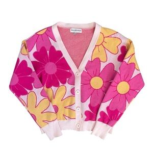Willow & Wind Floral Pink & Yellow Retro Button Cardigan